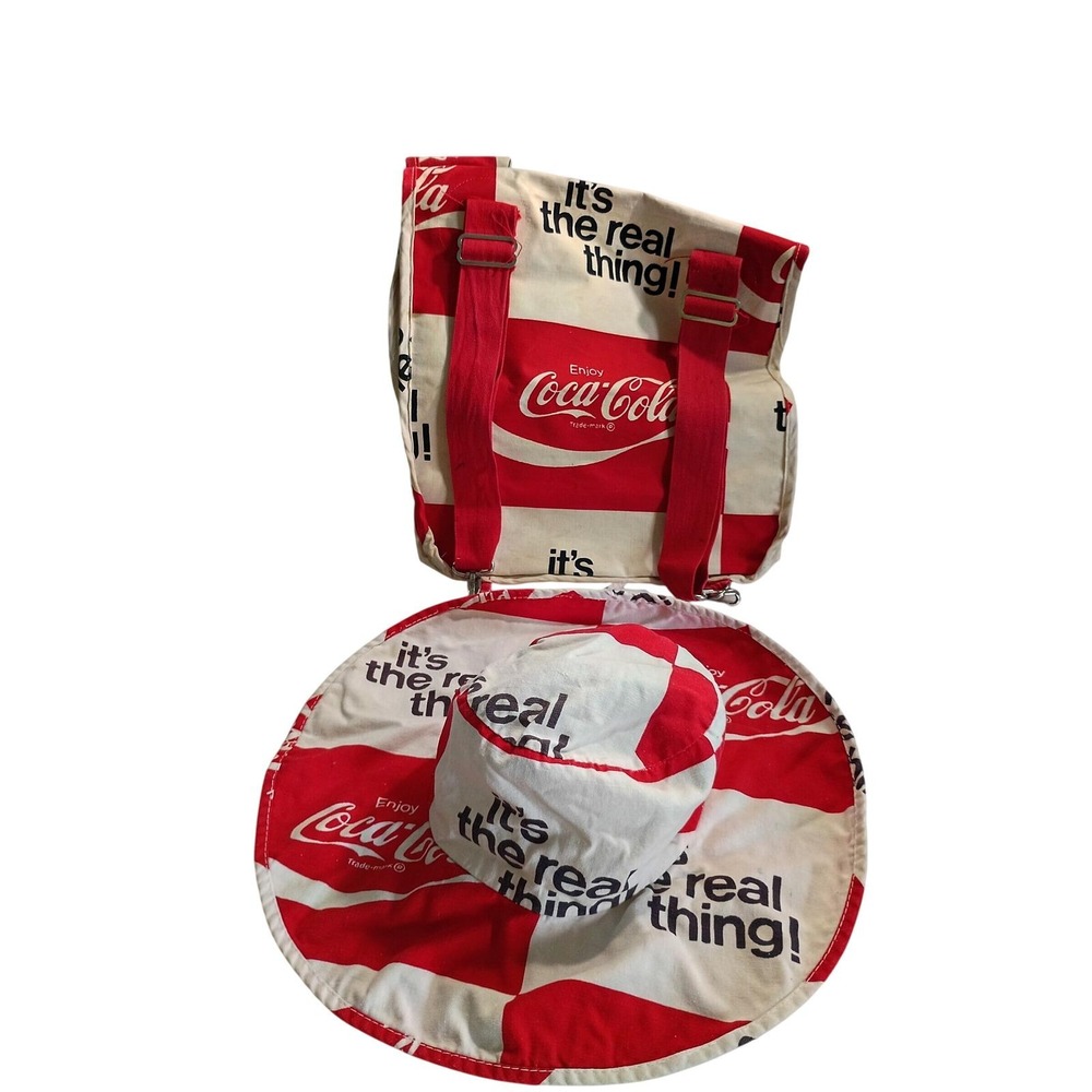 Vintage Coca Cola Red White Hat and Backpack Set Its The Real‎ Thing Canvas Kids